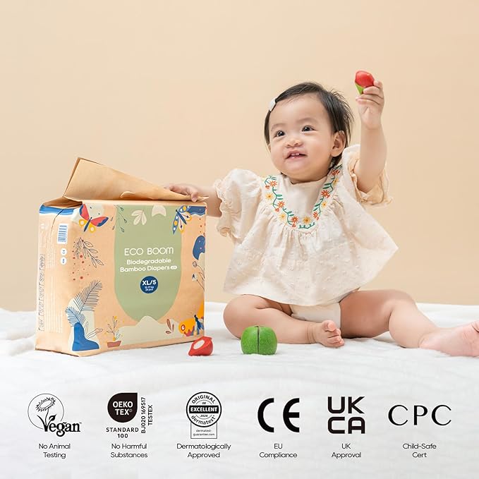 ECO BOOM Size 5 Diapers, Bamboo Viscose Diapers, Sustainable, Paper Packaging