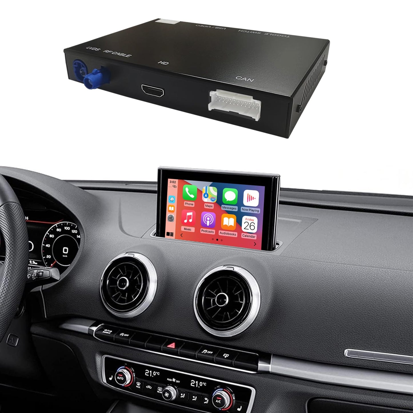 Ninetom Wireless Carplay Android Auto Retrofit Kit Compatible With 2013-2018 Audi A3/S3, Carplay Module Receiver Box Support Nav