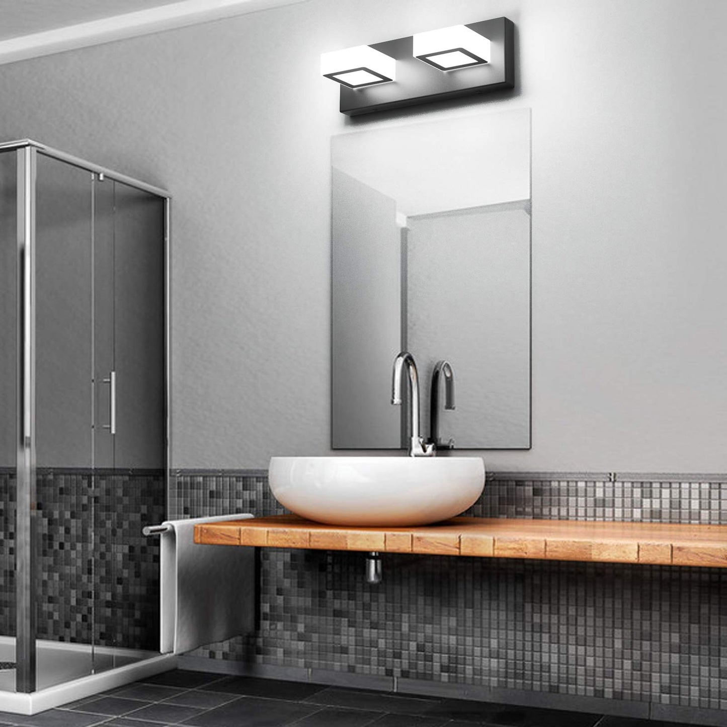 Ralbay 2-Light Black Acrylic Bathroom Vanity Light - Modern Led Wall Fixture