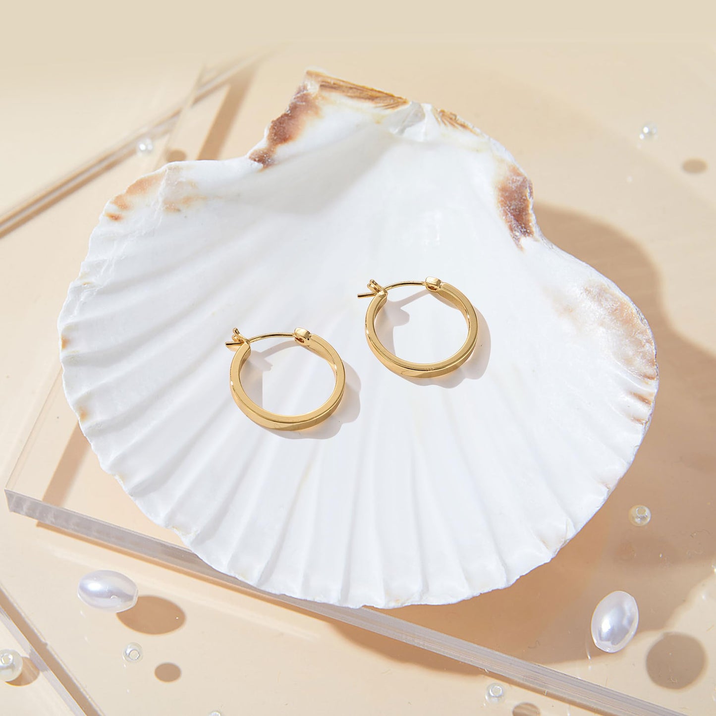 Gacimy Gold Hoop Earrings for Women, 14K Gold Plated Flatted Hoops with 925 Sterling Silver Post, 20mm Medium Earrings for Women