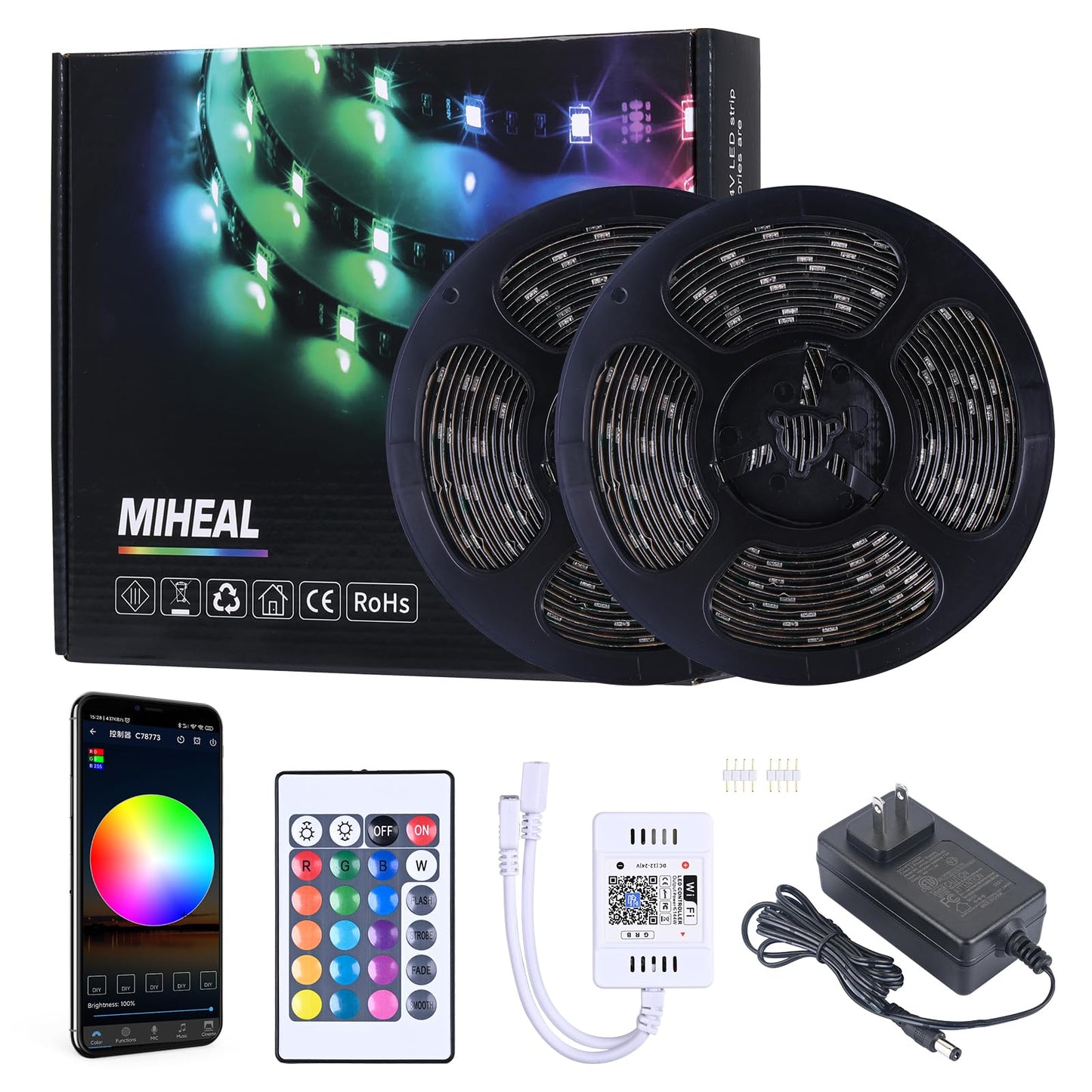 Miheal Wifi Led Strip Light Kit, 32.8Ft 300 Leds, Waterproof Smd 5050, Compatible With Android/Ios/Alexa, Model Zj-Bwcg