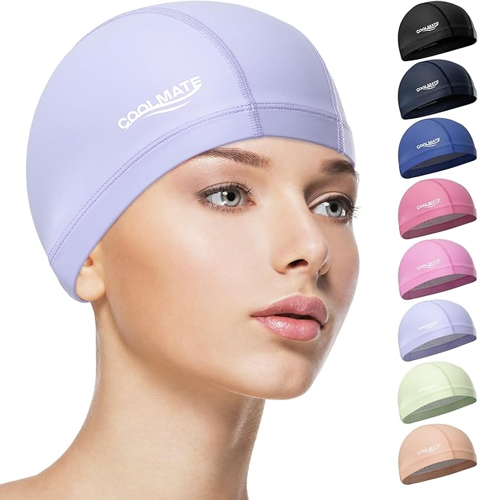 COOLMATE Fabric Swim Cap for Adult Women Men Kid, Silicone Water Resistant Layer, Cloth Swim Cap Gifts for Swimmers, Light...