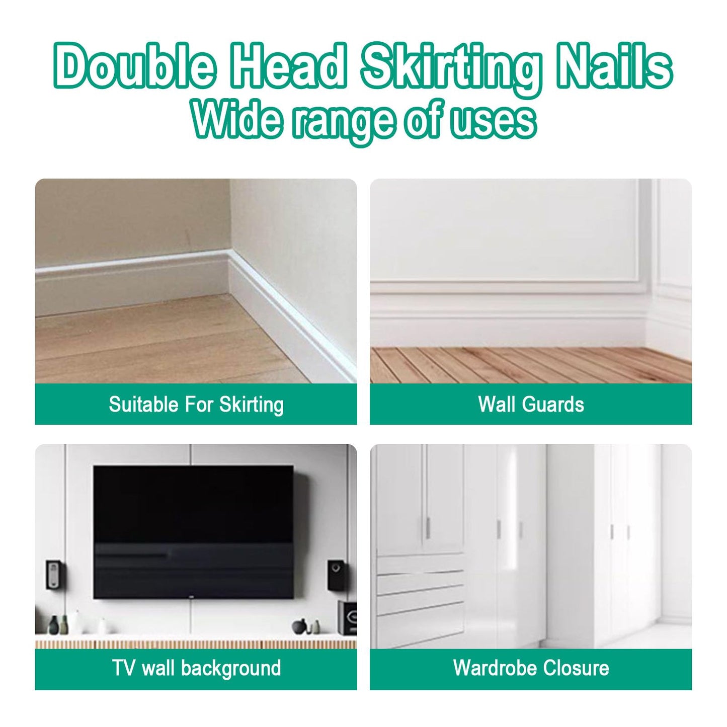 250 Pcs Double-Head Skirting Thread Seamless Nail, Double-Headed Nails, Invisible Screws & Specific Sleeve Tool, for Seamless Skirting Thread with Solid Wood Baseboard.