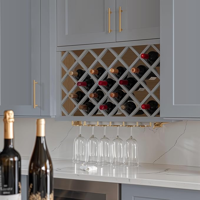 Solid Wood RTA Wine Bottle Rack Wall Cabinet with Lattice Panels - Wine Storage for Bar, Pantry, Cellar - Mocha (30'W 12'D 18'H)