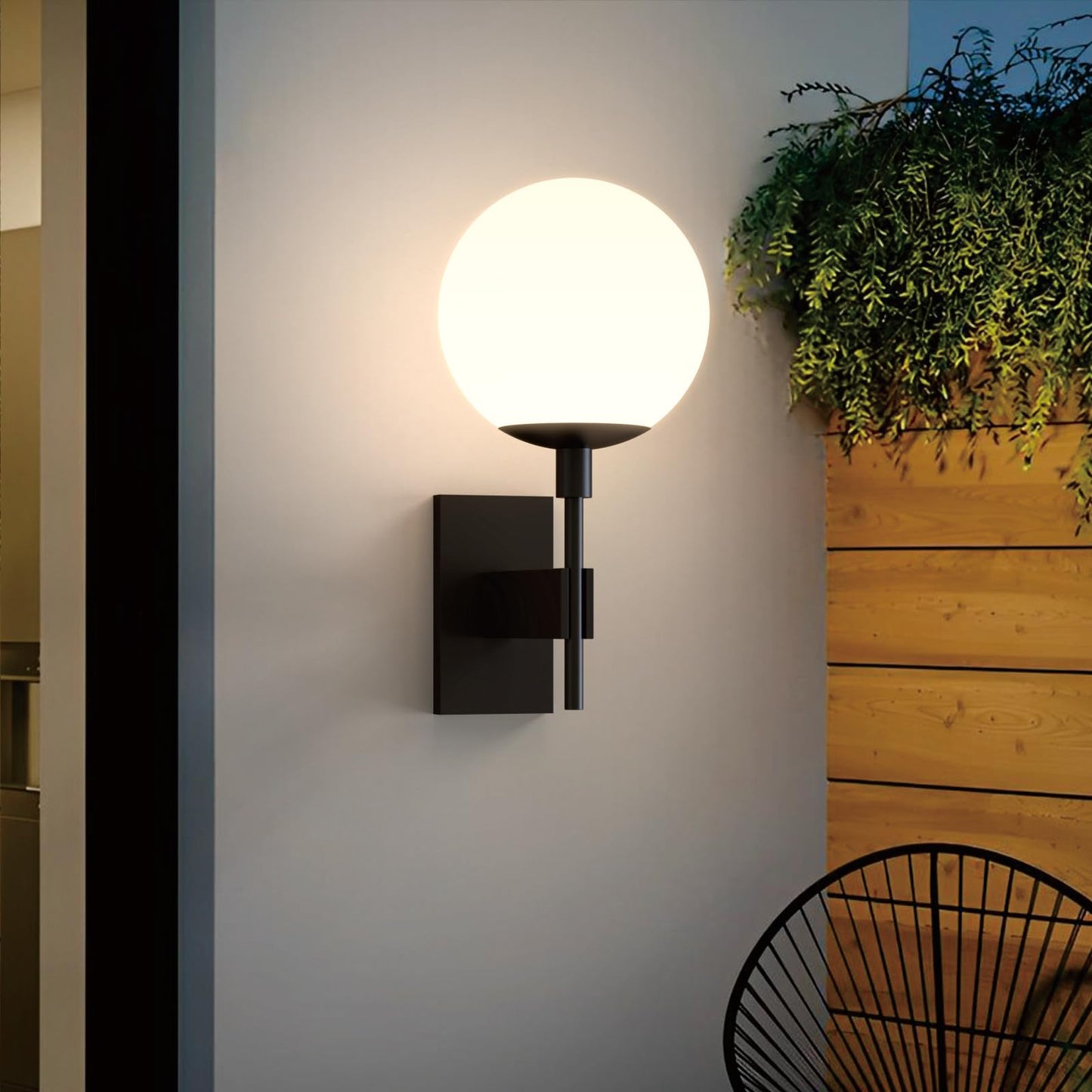 Hyunbae Outdoor Wall Sconce - 18.9 Waterproof Exterior Light Fixture, Large White Globe Glass For Porch, Model Hy-Round1