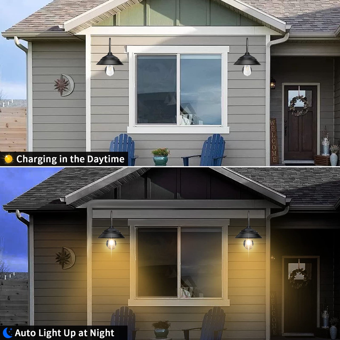 Ufelizor Solar Barn Light - Retro Wall Mount Sconce With 3 Modes, Motion Sensor, Waterproof, Black, Model Uf001