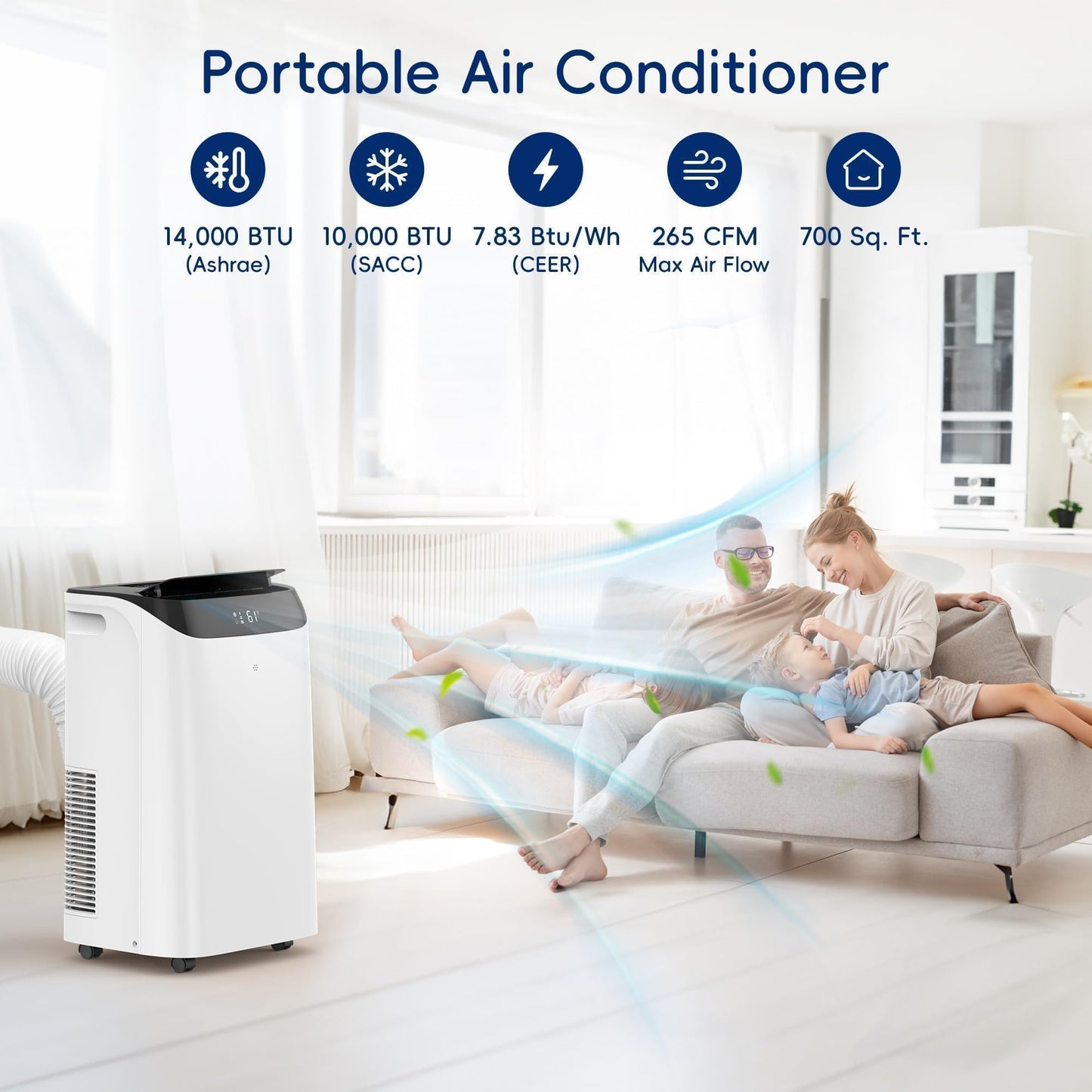 14000 Btu Portable Air Conditioners,Cooling,Fan,Dehumidification,Sleep Mode For Large Rooms Up To 700 Sq.Ft,Ac Unit With Remote
