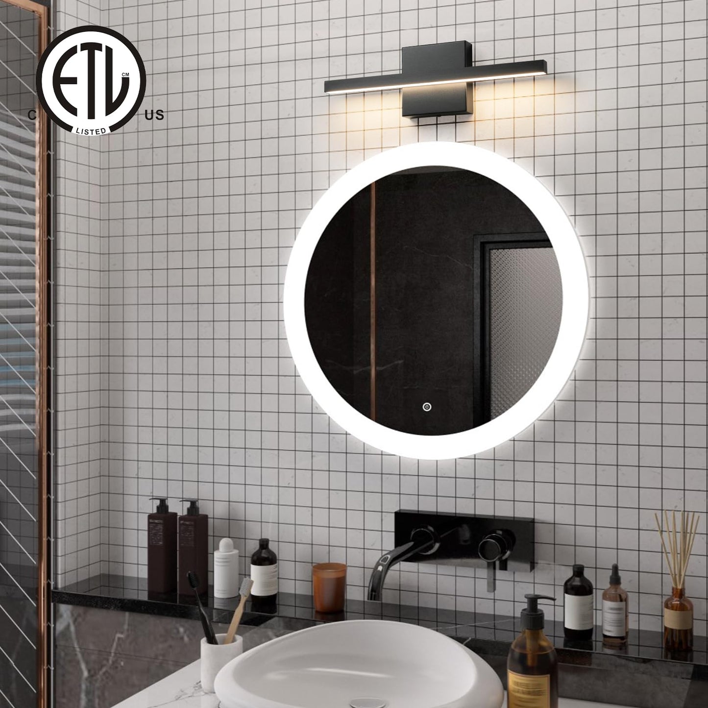 Epinl Black Bathroom Vanity Light - 15.7 Led Dimmable Wall Sconce, Aluminum Fixture For Bathroom & Bedroom, Model 8081Wl-16Bk-Us