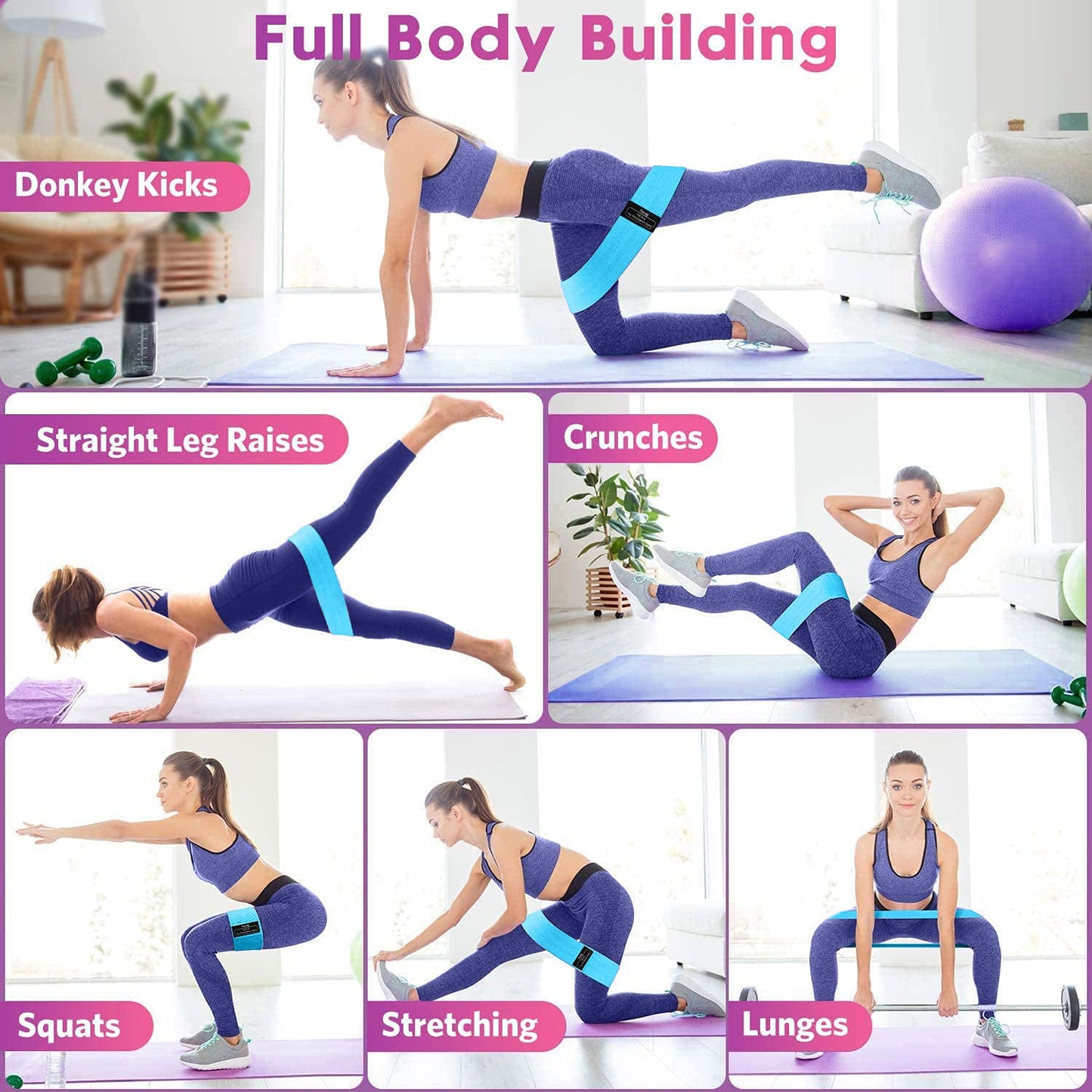 Resistance Bands, Exercise Workout Bands for Women and Men, Stretch Bands for Booty Legs, Pilates Flexbands