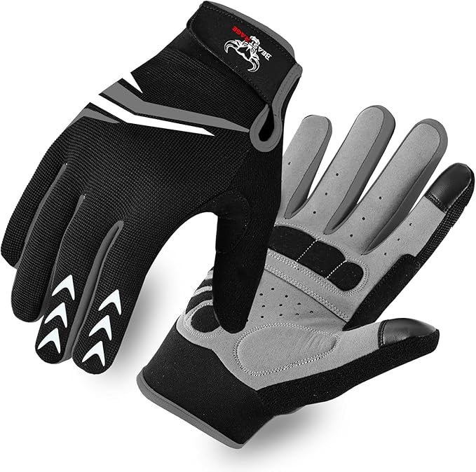 BEAST RAGE Full Finger Cycling Gloves with Padding for Men Women, Anti-Slip, Shock Absorbing, Breathable, Touchscreen Moun...