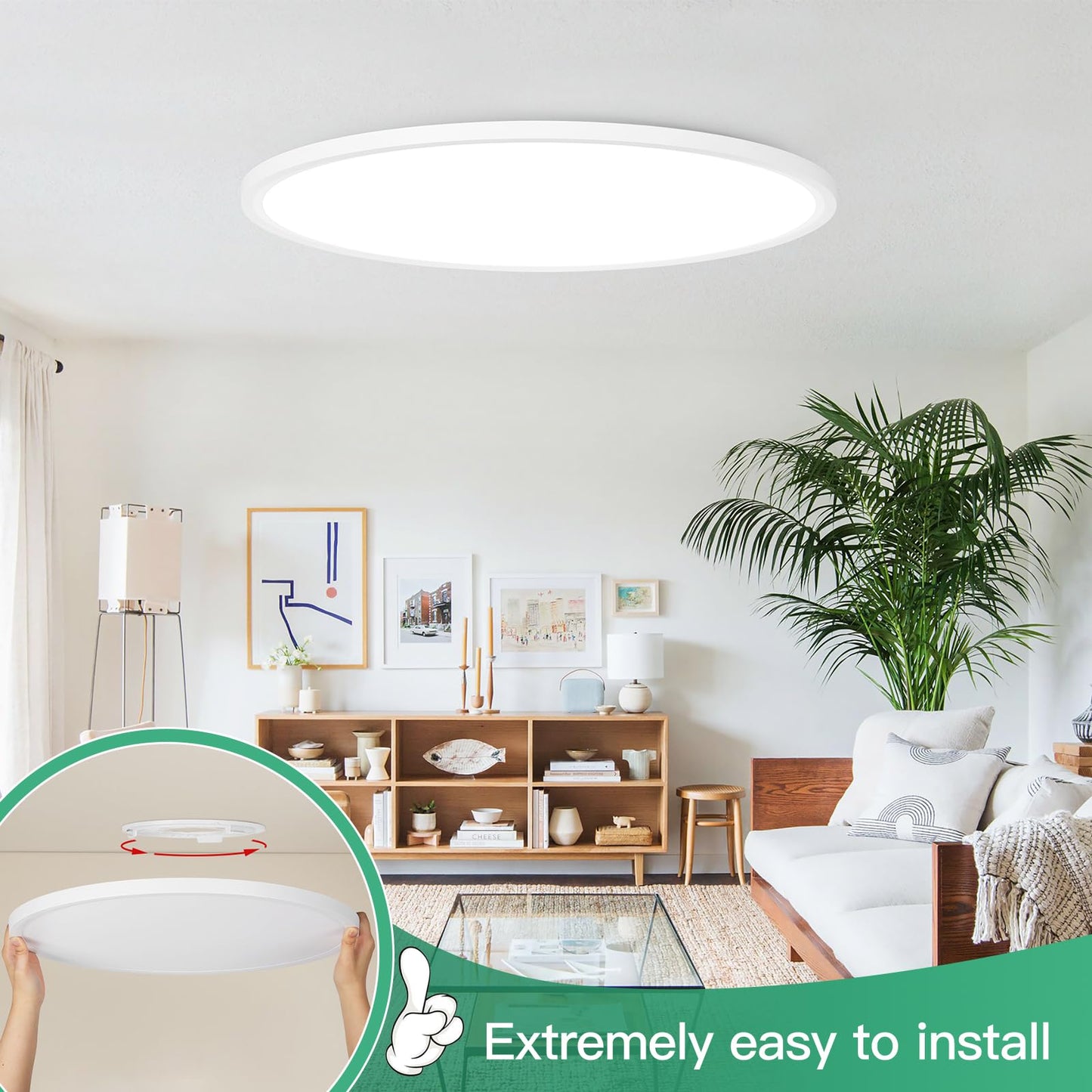 Brightever Flush Mount Ceiling Light 36W Dimmable 19 Inch 2700K-6500K Selectable Plastic 5CCT-White Model XD420-06