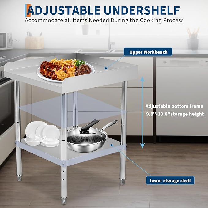 24x24x30 in Stainless Steel Equipment Grill Stand Table 400 LBS Capacity NSF Certified with Adjustable Legs, 2 in Edge Baffle, for Hotel, Home, Commercial Restaurant Kitchen