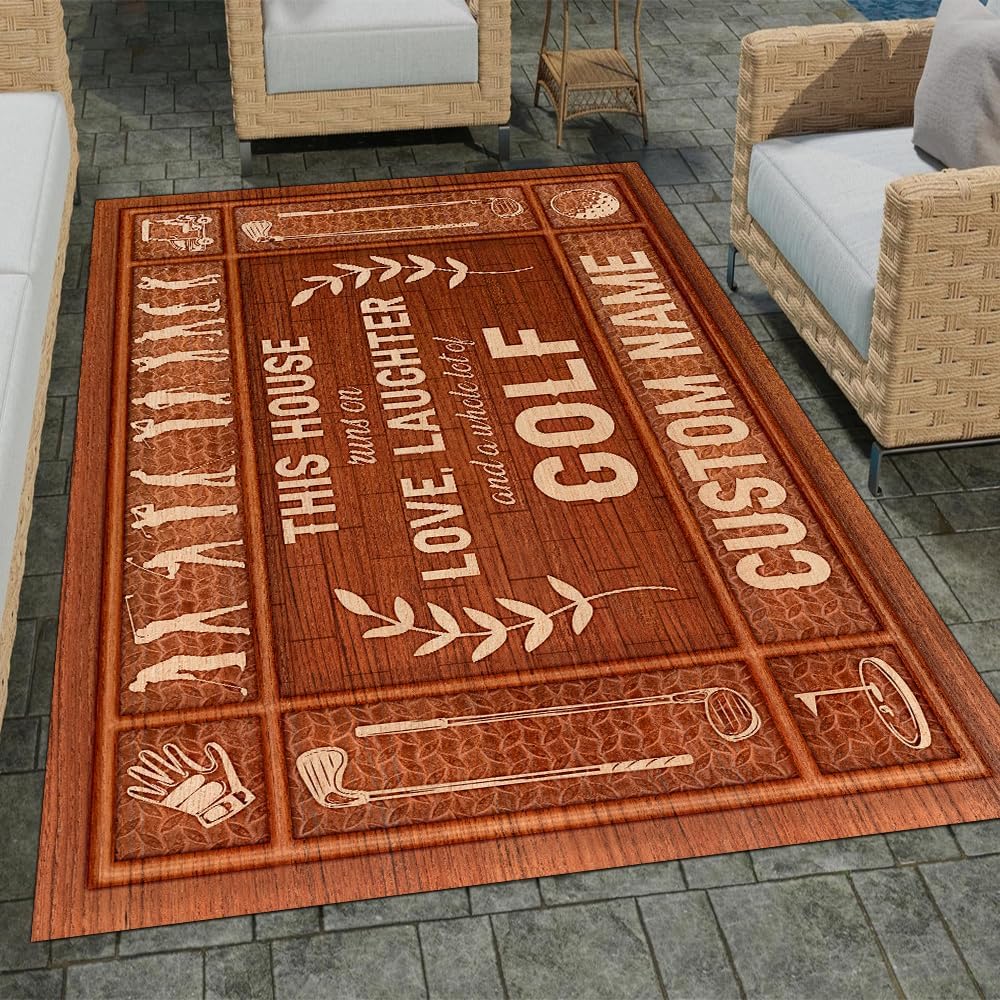 Custom Golf Area Rug, Golf Rugs for Living Room, Non Slip Area Mat Rugs for Office Living Room Indoor, Golf Carpet Floor Mat Indoor for Boys Golf Home Decor (This House Runs on ...)