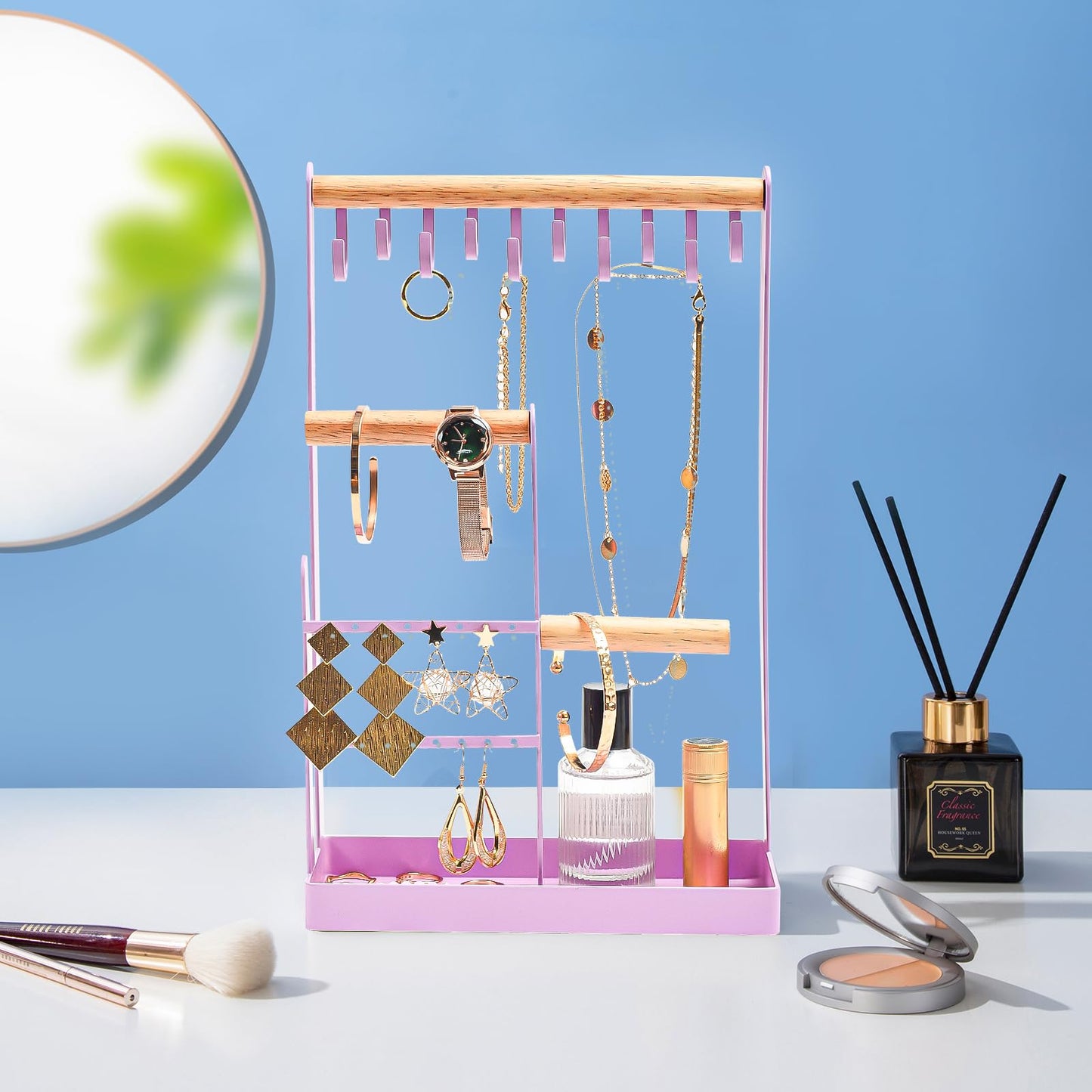 ProCase Jewelry Organizer Jewelry Stand Jewelry Holder Organizer, 4-Tier Necklace Organizer with Ring Tray, Small Cute Aesthetic