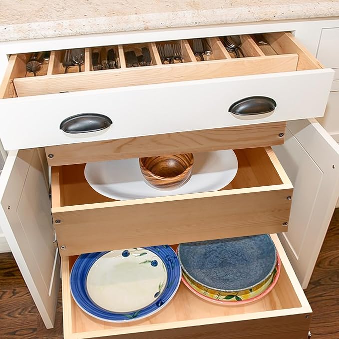 Pull Out Drawers For Cabinets, 14''W×21''D×19''H Soft Close Slide Out Wood Shelves Storage Organizer for Kitchen, 3-Tier, Finished, Heavy-Duty, Bottom Assembly