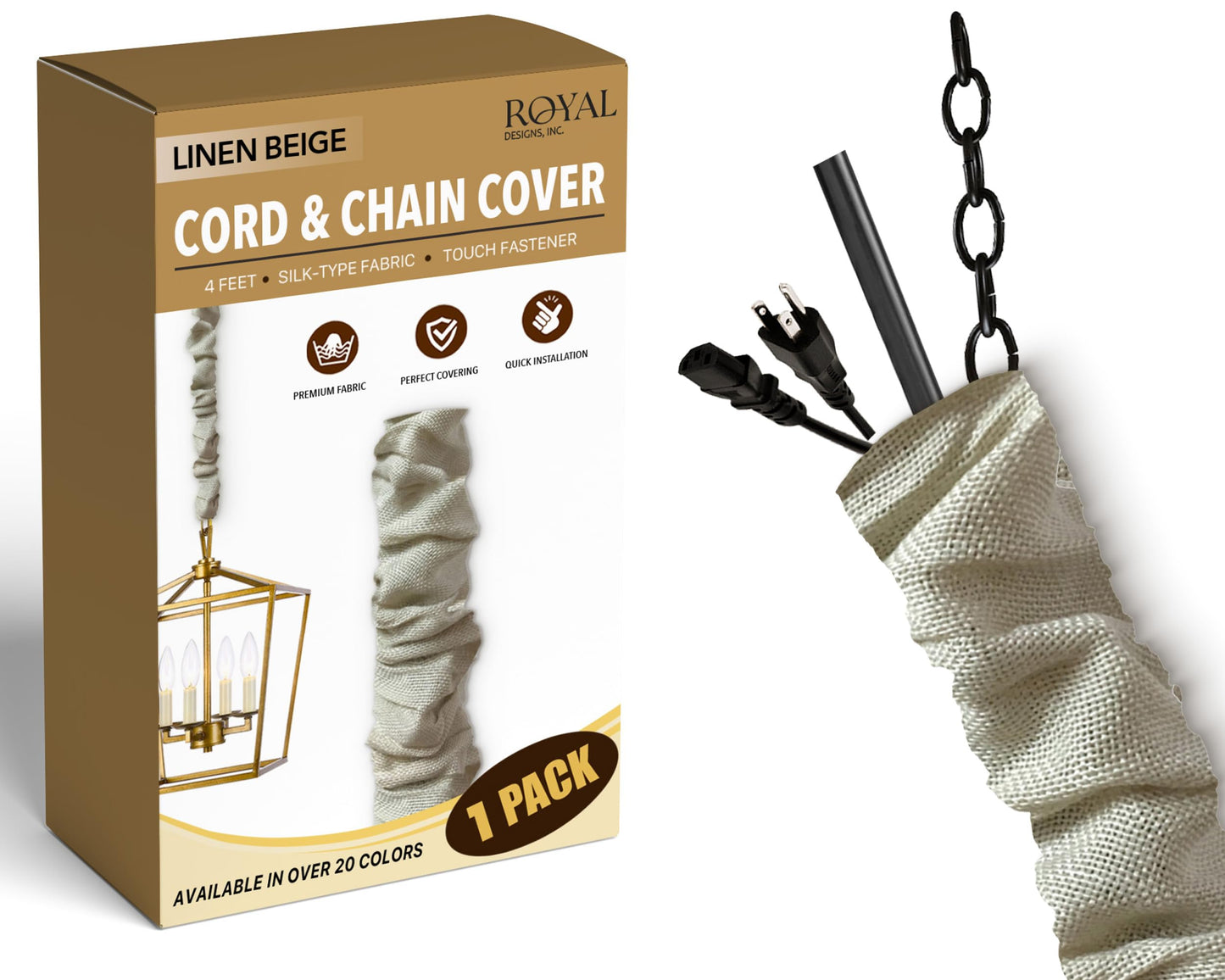 Royal Designs, Inc. Cc-1-Lb Beige Cord & Chain Cover, 4 Linen Fabric, Touch Fastener, Linen Beige