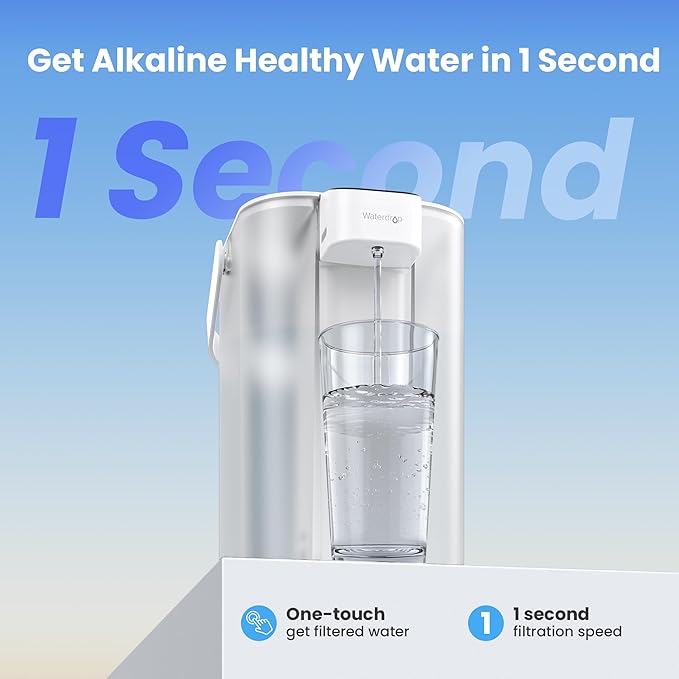 Waterdrop Alkaline Electric Water Filter Pitcher, Dispenser, NSF/ANSI 42, 200-Gallon, 5X Times Long-Life Countertop Water Filter System, Reduce PFOA/PFOS, Chlorine, Lead, 15-Cup, White, with 1 Filter