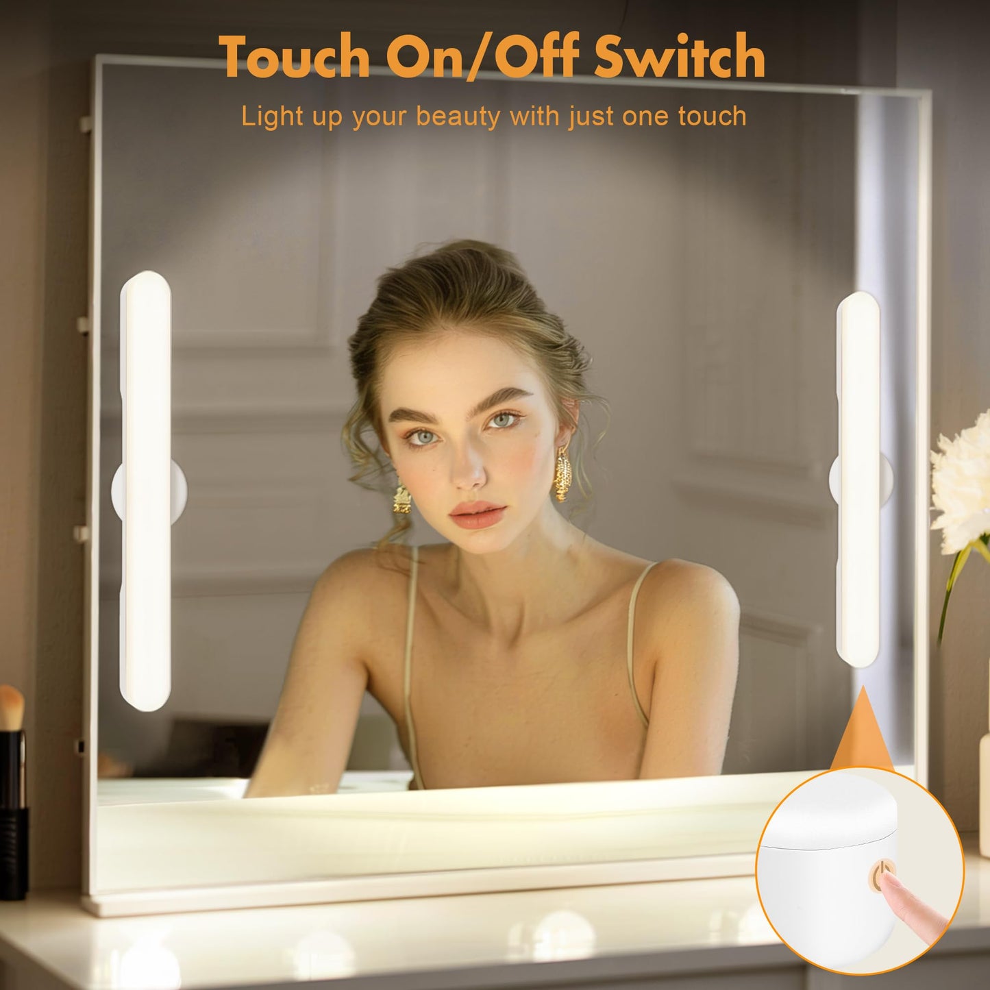 cambk Set of 2 Wireless Vanity Makeup Lights for Mirror, Rechargeable LED Stick On Light Bar for Bathroom Mirror with 3 CCT&Dimmable, Elegant Cordless Lighting Chritsmas Holiday Gifts for Women