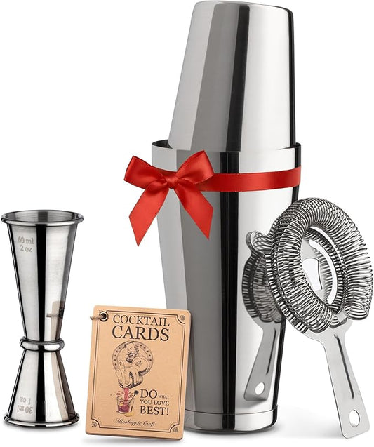 Mixology & Craft Boston Shaker Set with Weighted Martini Shakers | Cocktail Shaker Set Includes Strainer and Japanese Jigg...