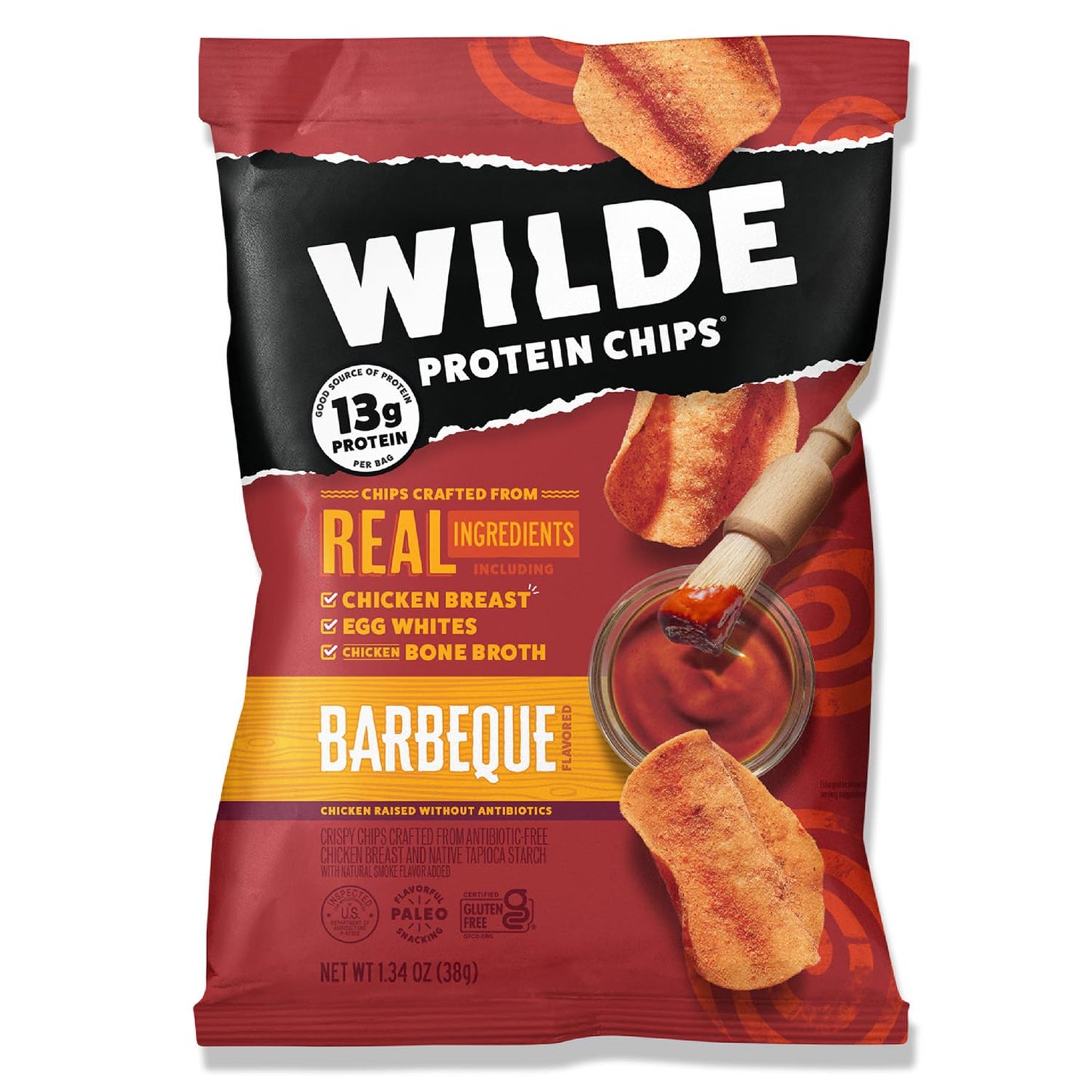 WILDE Protein Chips Barbeque, Thin and Crispy High Protein Snacks, Keto Friendly, Low Carb Chips, Real Ingredients, 1.34oz (Pack