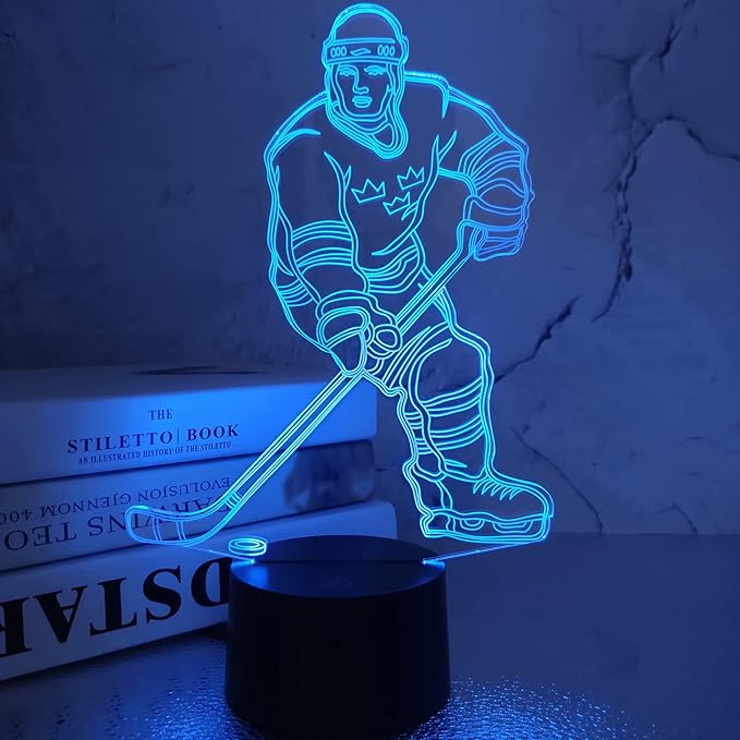 FULLOSUN 3D Night Lights Ice Hockey Athlete 3D Illusion Bedside Lamp 16 Colors Changing with Remote Control Best Birthday Gifts for Men Women