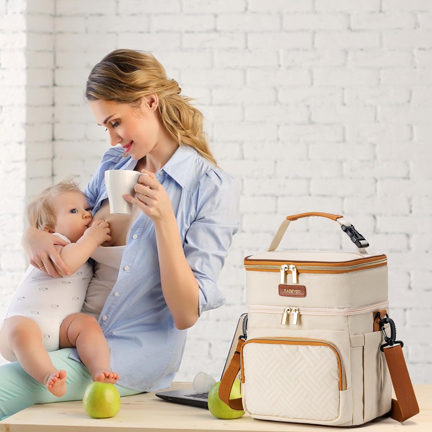 BABEYER Insulated Breastmilk Cooler Bag with Ice Pack - Holds 6x9oz Bottles, Leakproof Double Layer, Baby Bottle Cooler Bag with Adjustable Strap for Nursing Moms, Daycare & Travel