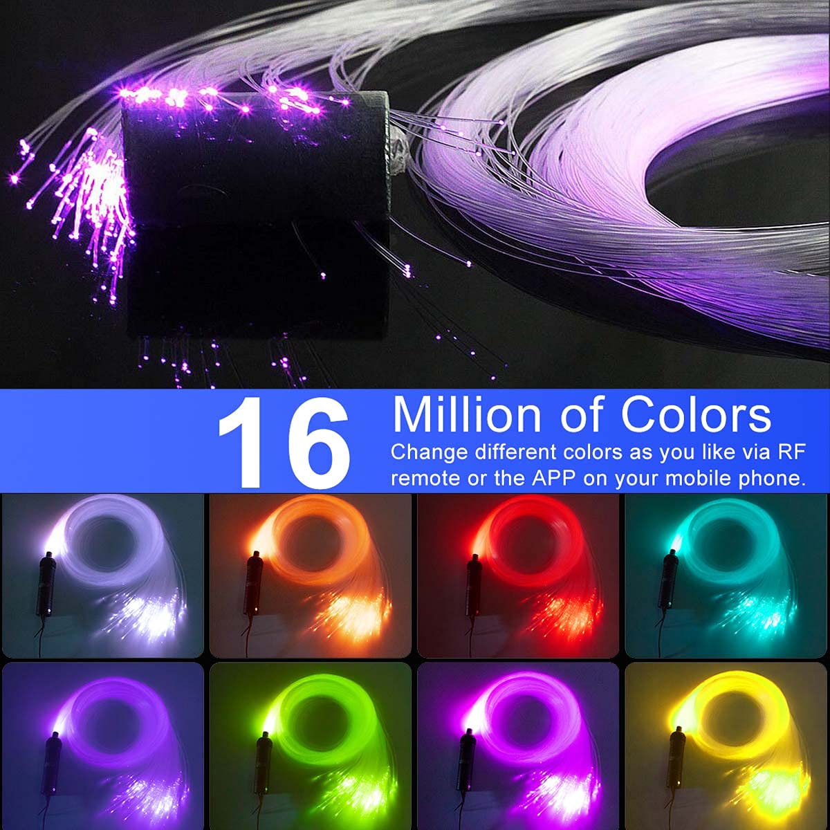 Azimom Bluetooth Rgbw Led Fiber Optic Star Ceiling Light Kit, 450Pcs 0.03In 6.5Ft, Multicolor, Music Mode, Model C-889