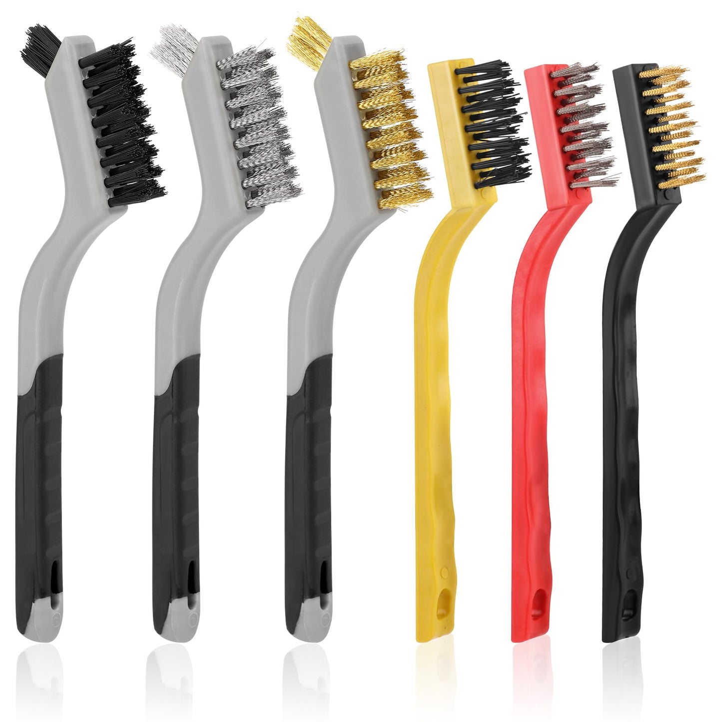 6 Pieces Wire Brushes Set, Small Metal Brass Brush, Stainless Steel Brush, Nylon Brushes for Cleaning Metal Rust and Paint Removal (Grey+3 Mixed Color, L)