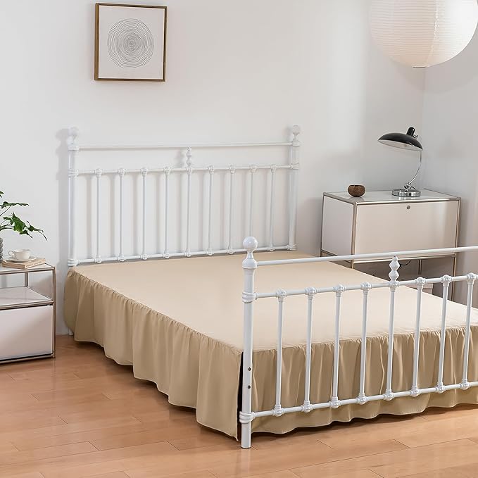 Bed Skirt Queen Size Ruffled Bed Skirts with Split Corners, 14 Inch Drop Dust Ruffle Bed Skirt with Platform - Queen, 14 Inch, Light Camel