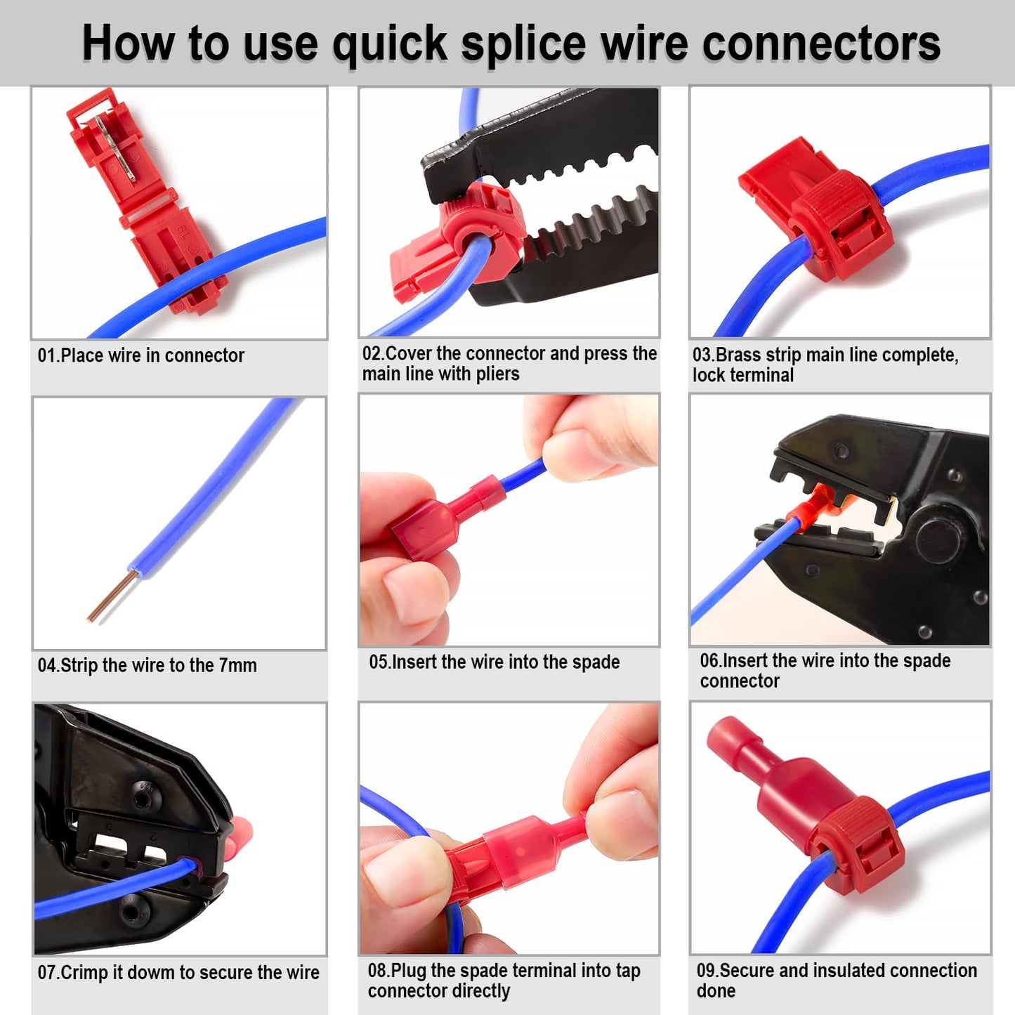 108 Pcs T-Tap Wire Connectors Kit, Quick Splice Self-Stripping Electrical Wire Terminals for Speaker Car Audio, Nylon Fully Insulated Male Quick Disconnects for Automotive Wiring (22-10 AWG)