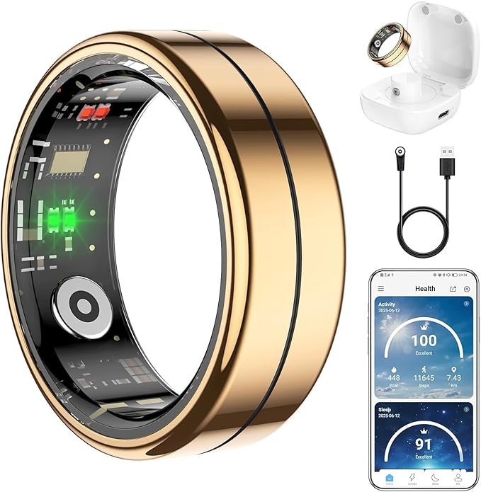 Fit Ring for Women Men, Ring Health Tracker with Heart Rate,Blood Oxygen,Heart Rate Variability, Stress, Sleep Monitor, St...