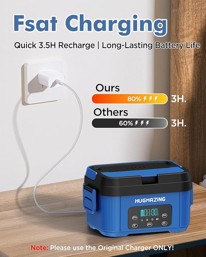 Cordless Electric Lunch Box for Adults, Men & Women – Rechargeable Self-Heating Food Warmer with 1.2L SS Container, Battery-Powered Heated Lunch Box, Perfect for Work and Travel Use
