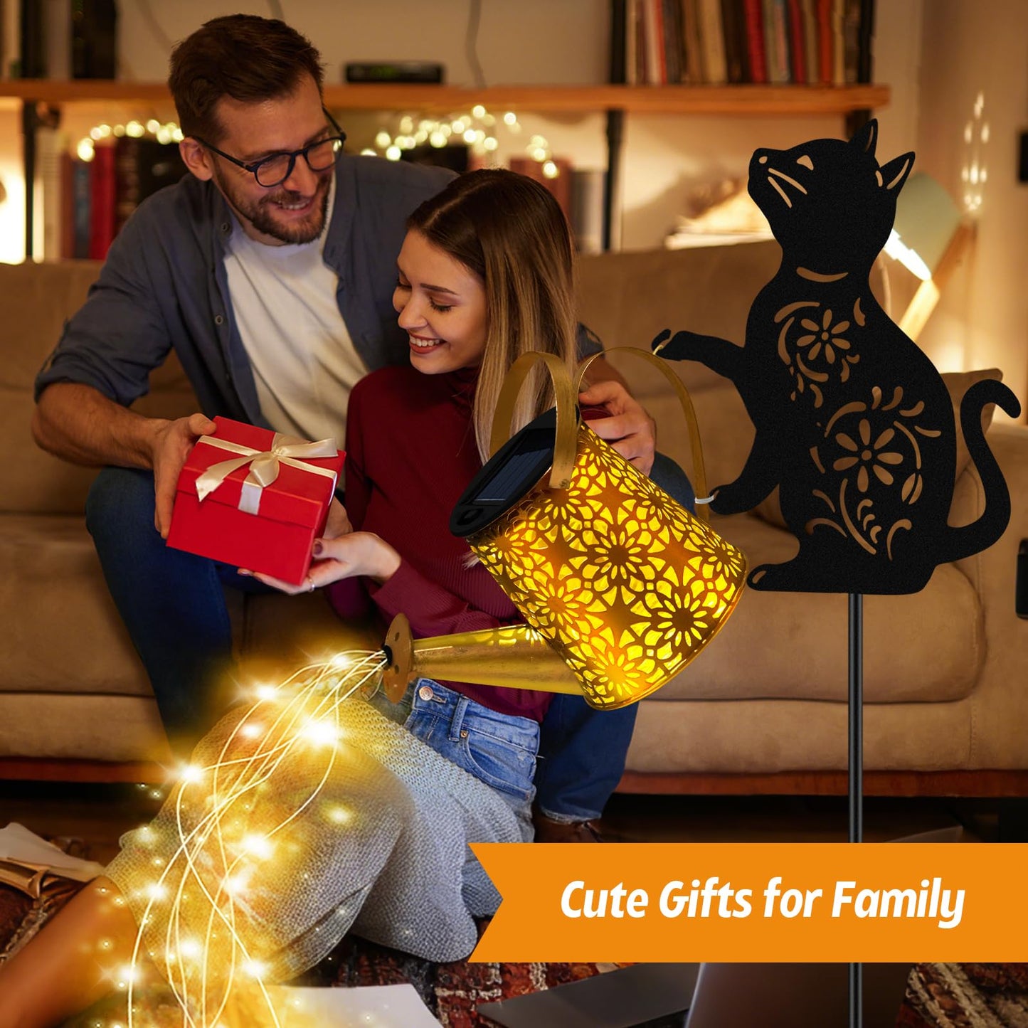 Solar Lights Outdoor  2 Pack Black Cat Solar Watering Can Lights  Birthday Gifts For Women Mom Cat Lover MotherS Day Christmas  Waterproof Hanging Lantern Garden Decor Outside Patio Yard Pathway