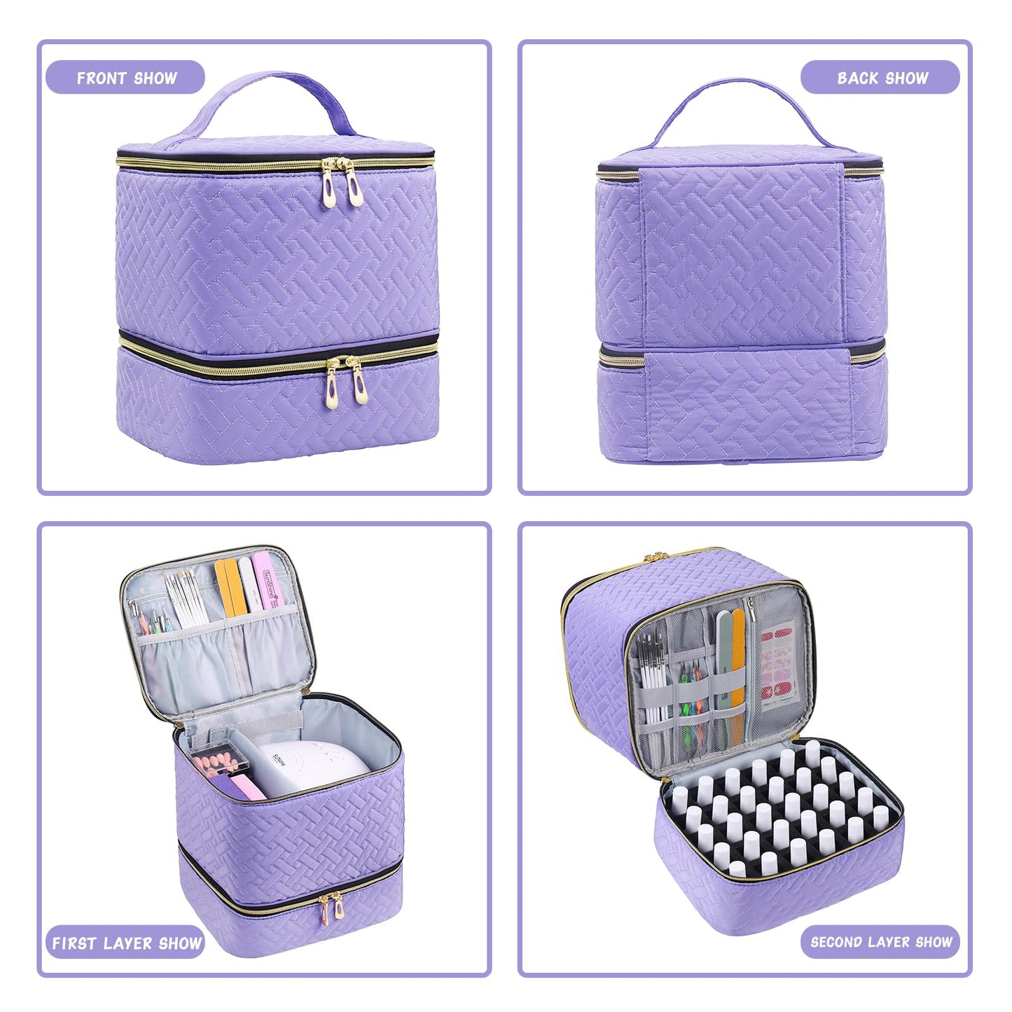 RZMAYIS Nail Polish Carrying Case Bag-Holds 30 Bottles, Double-Layer Nail Polish Storage and Nail Dryer Case