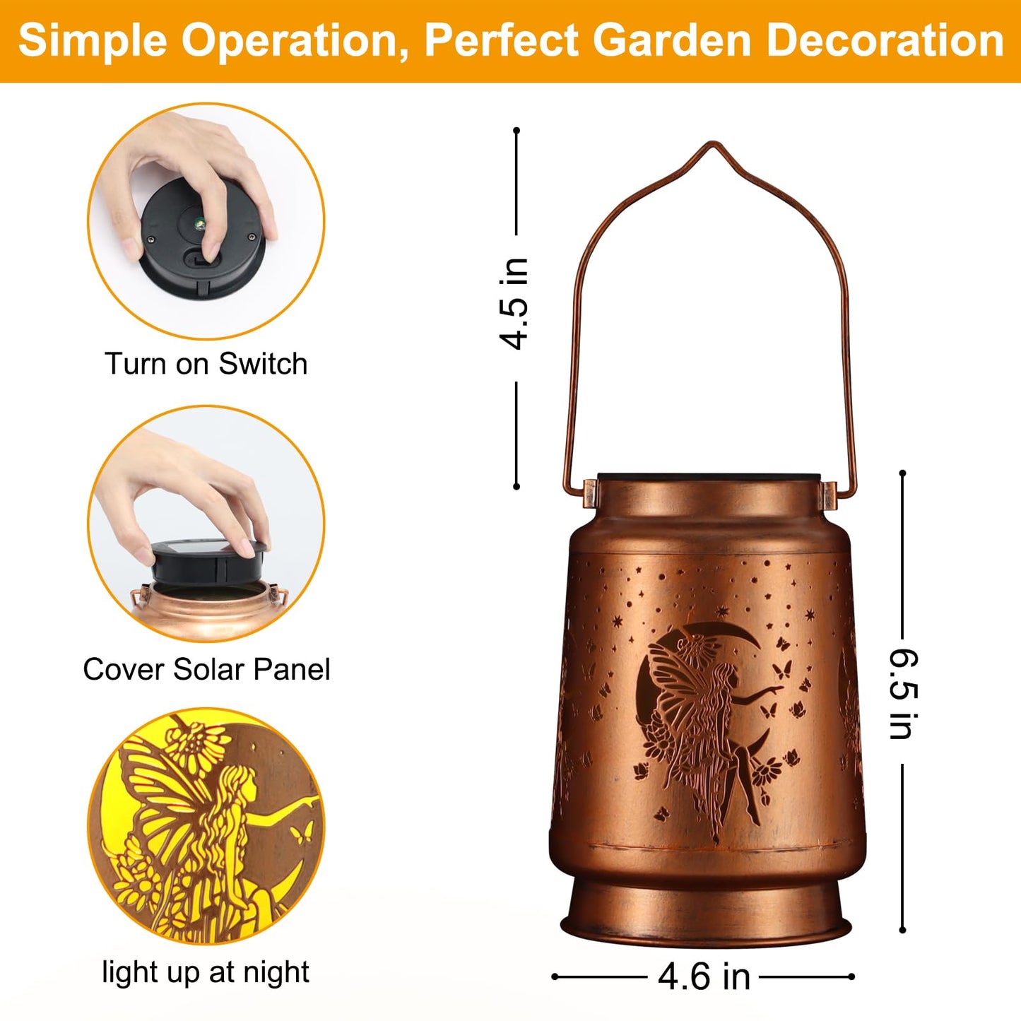 Solar Lantern Outdoor Hanging Waterproof Outside Metal Openwork Hummingbird Pattern Birthday Gifts For Women Mom Landscape Lights For Porch Garden Yard Patio Pathway Decor(Fower Fairy)