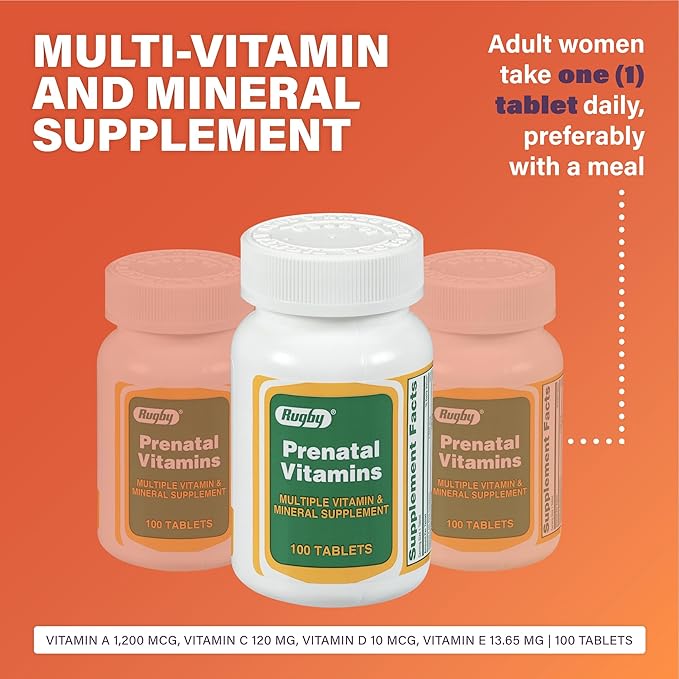 Rugby Prenatal Vitamins - Multiple Vitamin and Mineral Supplement - 100 Tablets