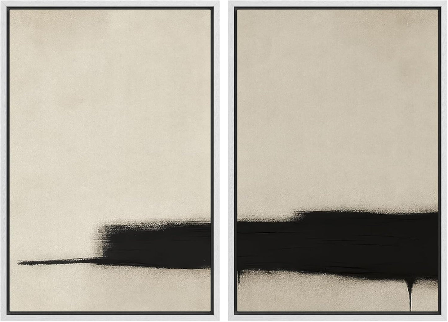 SIGNWIN Framed Wall Art Print Set Minimalist Black Brushstroke Abstract Neutral Beige and Black Illustrations Modern Art Rustic Relax/Calm for Living Room, Bedroom, Office - 24"x36"x2 WHITE
