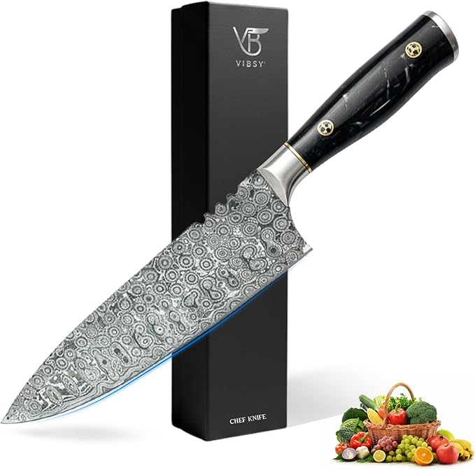 Hand-Forged Damascus 8” Chef Knife with 133-Layer Blade - Premium Kitchen Knife for Daily Cooking, Balanced Handle for Control - Ideal Chefs Knife & Chef Gifts
