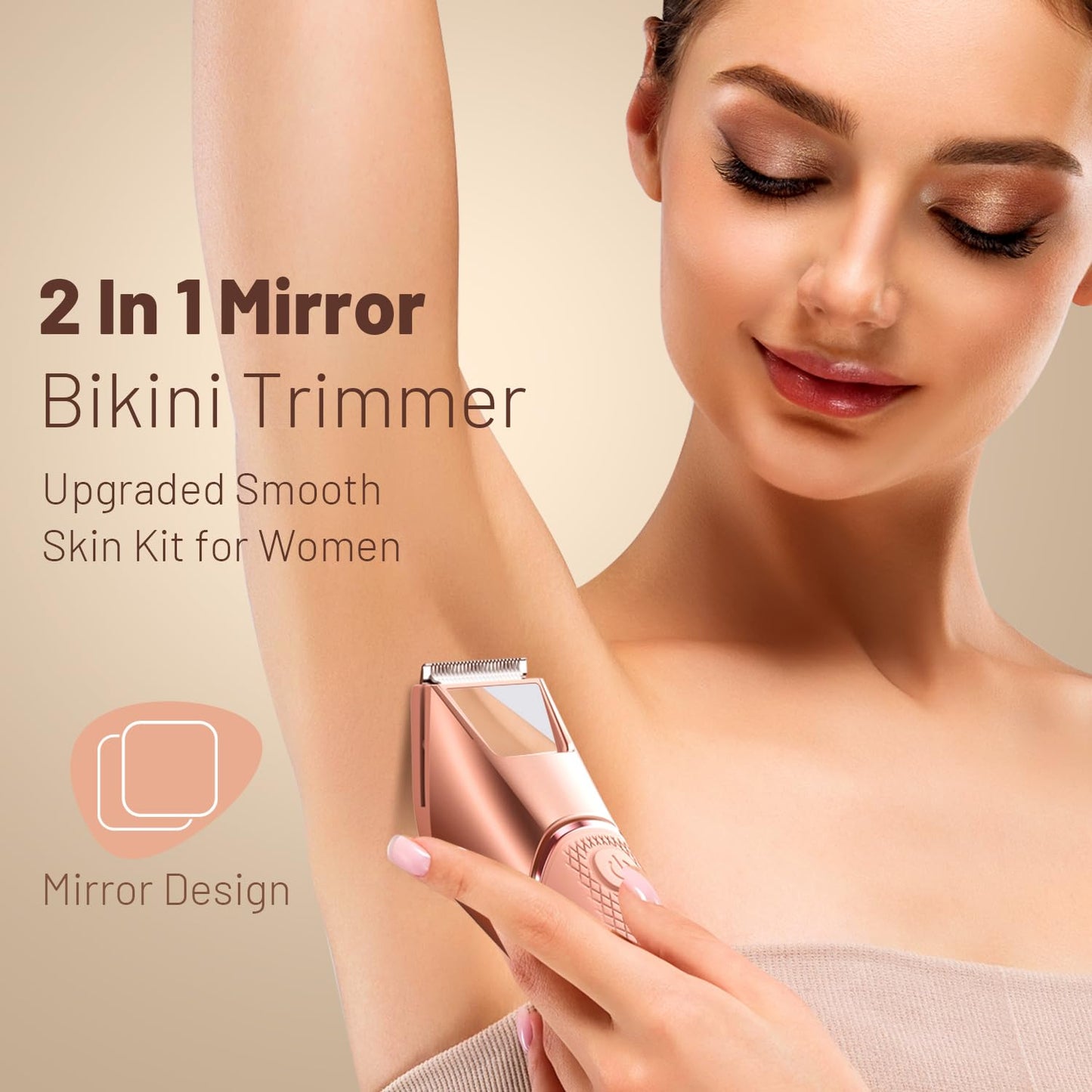 LGTGH Bikini Trimmer for Women: Pubic Hair Razor with Mirror & LED Light, Electric Shaver with Ceramic Blades & Travel Lock - Bo