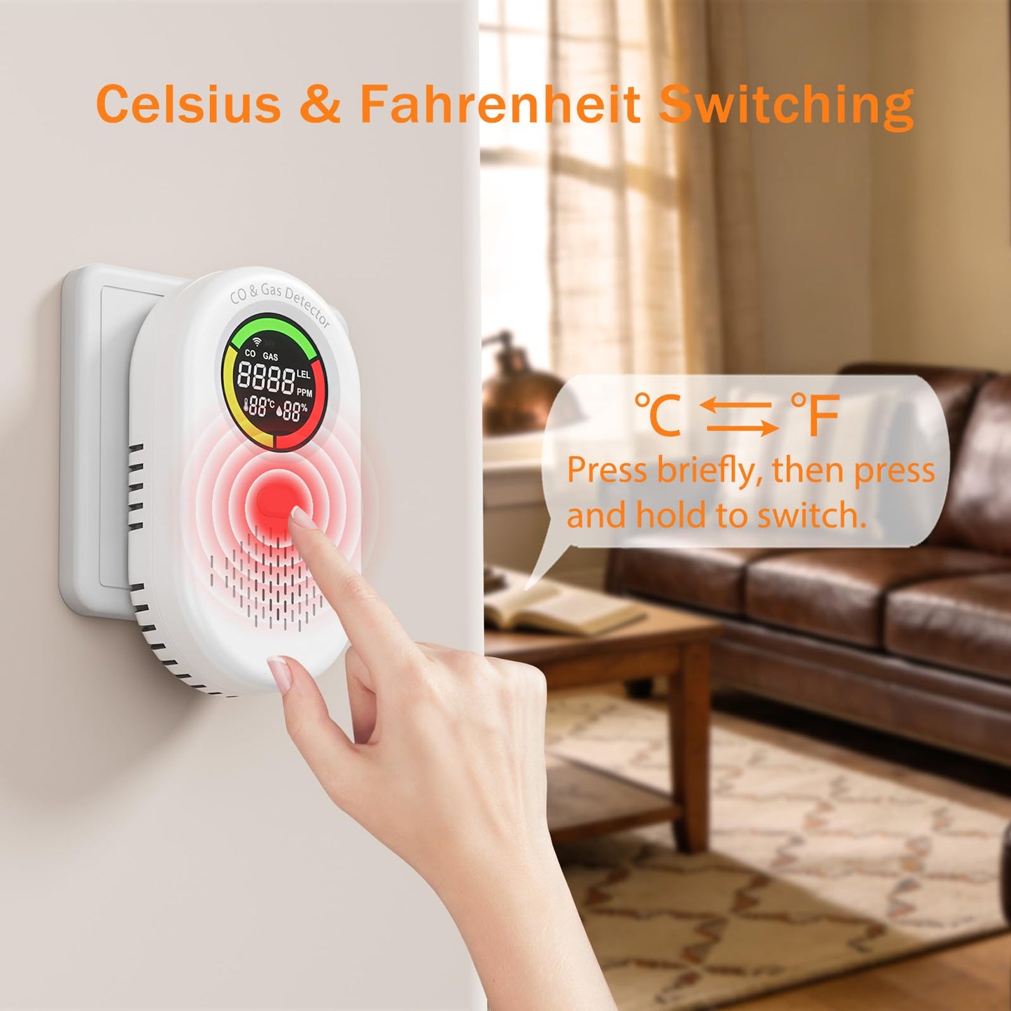Carbon Monoxide Detectors Plug in, 4-in-1 Voice Broadcast Natural Gas Leak Detector, Portable LCD CO Detector with Temp and Humidity Monitor, Dual Sensor Methane Gas & CO Alarm for Home Travel RV