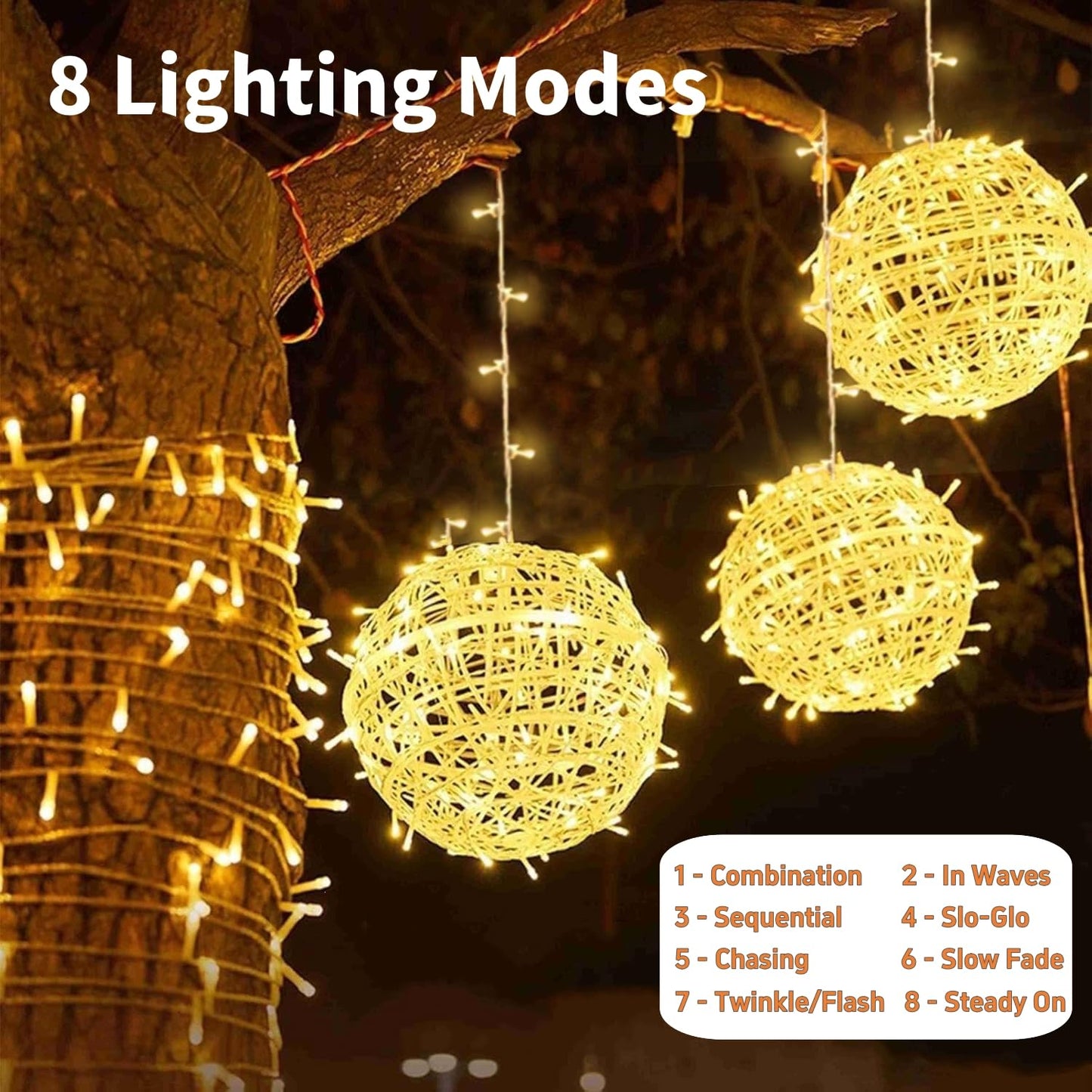 Outdoor Christmas Balls Lights 4 Pack Hanging 11.8 Led Garden Sphere Tree Lights 8 Modes Waterproof String Lights With Memory Timer Plug For Party Yard Porch Eave Patio Home Decoration-Warm White