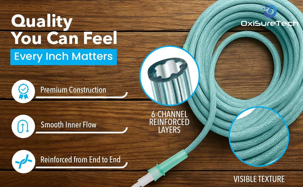 1 Oxygen Tubing 50 Ft Non Kinking High Flow — Medical Grade Universal Oxygen Hoses for Home Use, Compatible w/Standard Oxygen Therapy Devices and Connectors, O2 Tubing for Oxygen Concentrator (1 Pack)