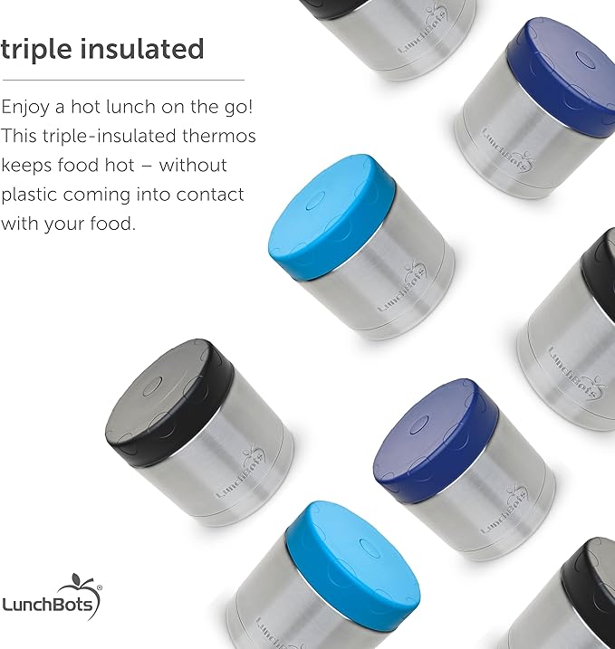 LunchBots 16oz thermos Stainless Steel Wide Mouth - Insulated thermos With Vented Lid - Keeps Food Hot or Cold for Hours - Leak-Proof Portable Thermal Food Jar is Ideal for Soup - 16 ounce - Aqua