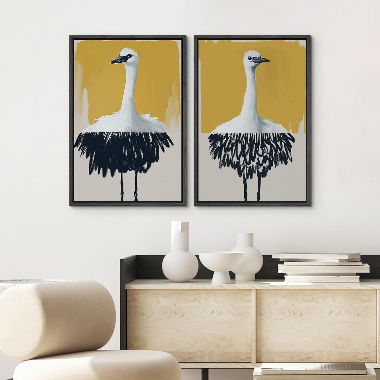 SIGNWIN Framed Canvas Print Wall Art Set Minimalist Crane Portrait Modern Bird Illustrations Modern Art Rustic Minimal for Living Room, Bedroom, Office - 16"x24"x2 Black