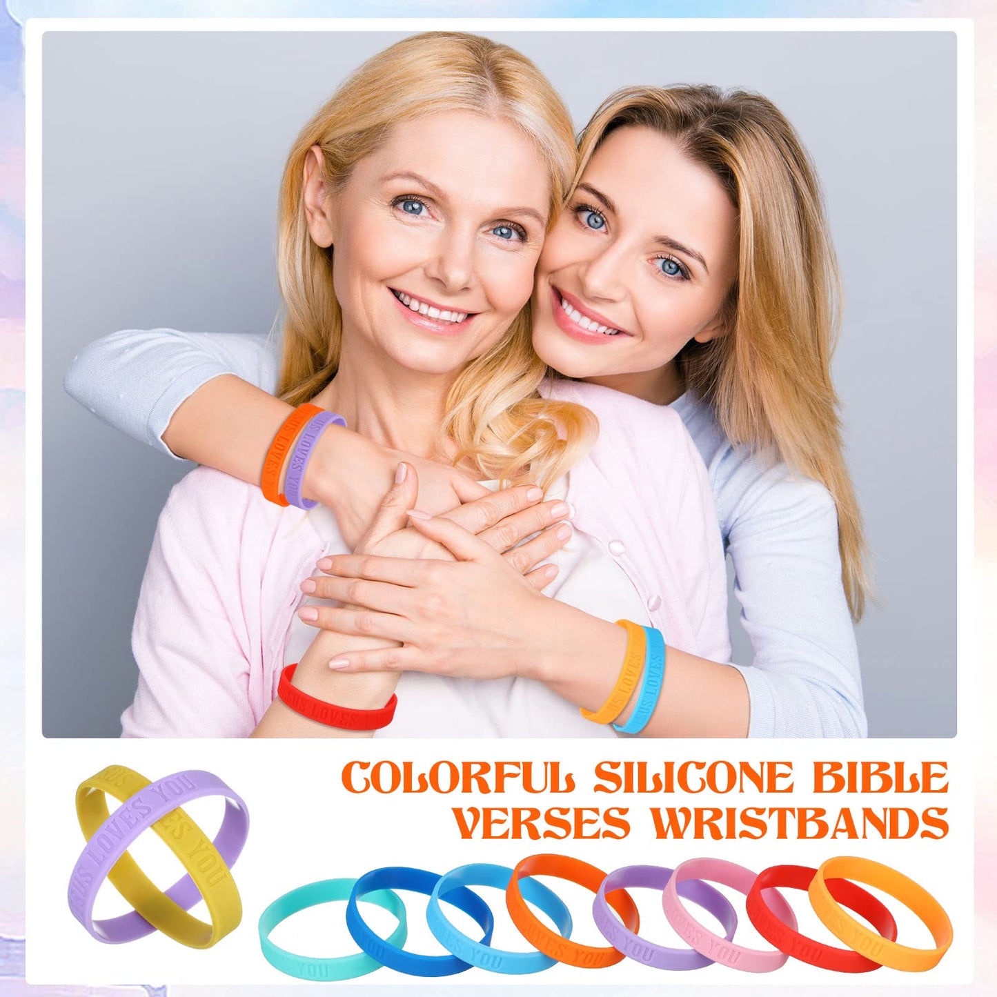 Jerify 200 Pcs Jesus Loves You Silicone Bracelet Christian Wristbands Bulk Bible Verse Rubber Bracelet Religious Colorful Bands