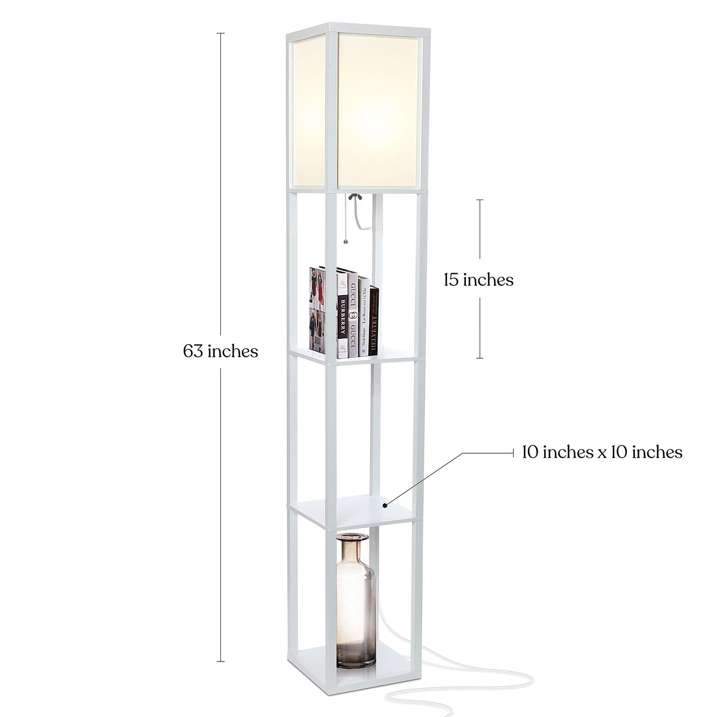 Brightech Maxwell Modern Floor Lamp with Shelves - White, LED Bulb, Wood, Model 1