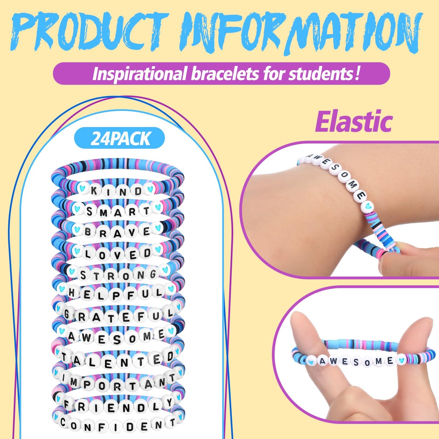 Liliaafar 24 Pcs Christmas Inspirational Friends Bracelets Clay Beaded Bracelet Cute Charm Jewelry Gift for Xmas Students Birthd