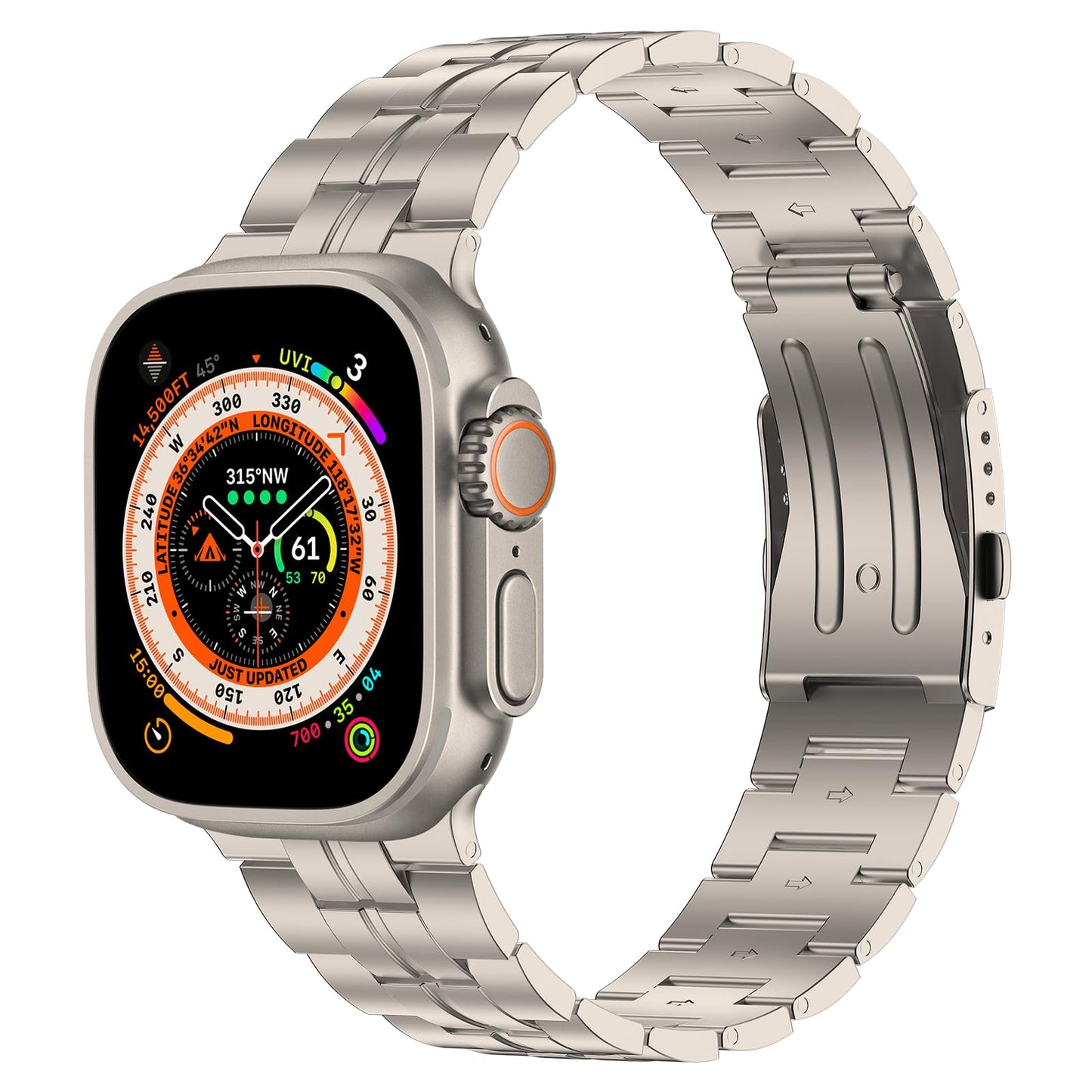 Iiteeology Compatible With Apple Watch Band 49Mm 45Mm 44Mm 42Mm  Titanium Strap For Men With Double Button Clasp For Iwatch Ultra Ultra 2 Se Series 9 8 7 6 5 4 3 2 1  Silver -Like New