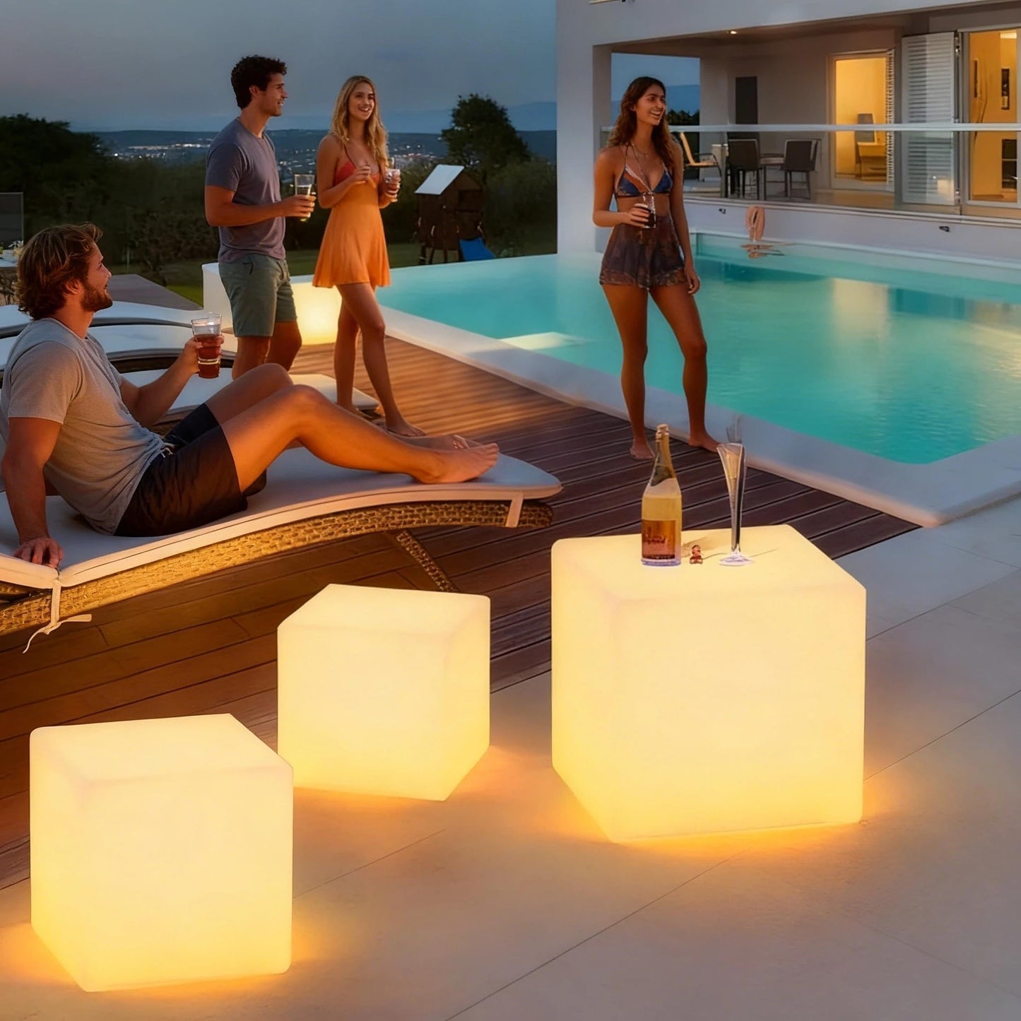 Loftek 16-Inch Led Cube Light - Rechargeable Rgb, Ip65 Waterproof Acrylic, Remote Control, White For Home Outdoor Party Decor