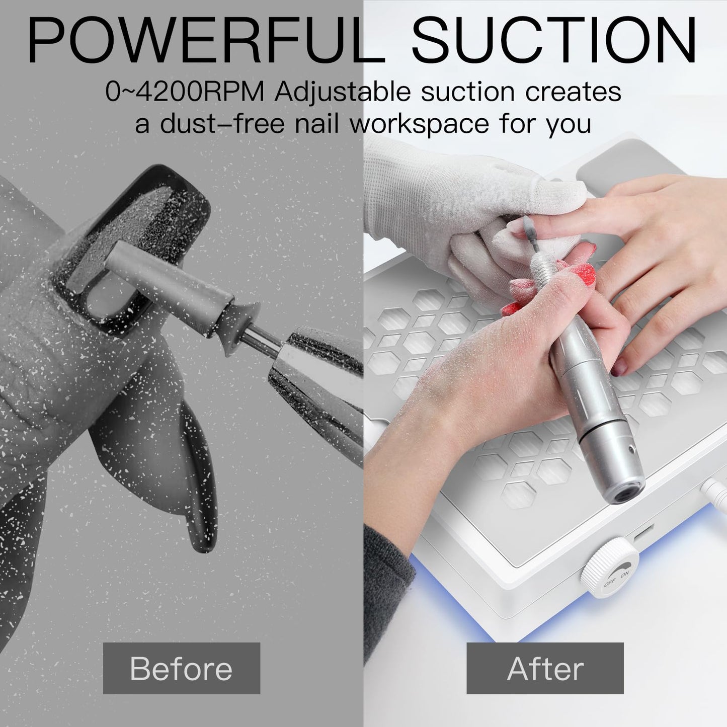 Madenia Powerful Nail Dust Collector - Brushless Quiet Vacuum Suction Fan Extractor with Hand Pillow 2 Filters 1 Brush, Nail Dus